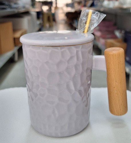 ماگ سرامیکی دسته چوبی به همراه قاشق